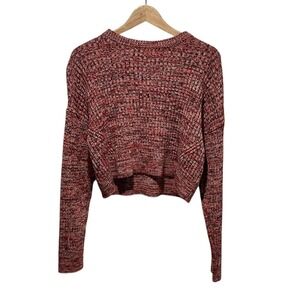 LA Hearts Sweater Womens Small Red Marled Knit Cropped Long Sleeve Pullover